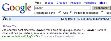 Numéro dans Google.fr pour 'Xavier'